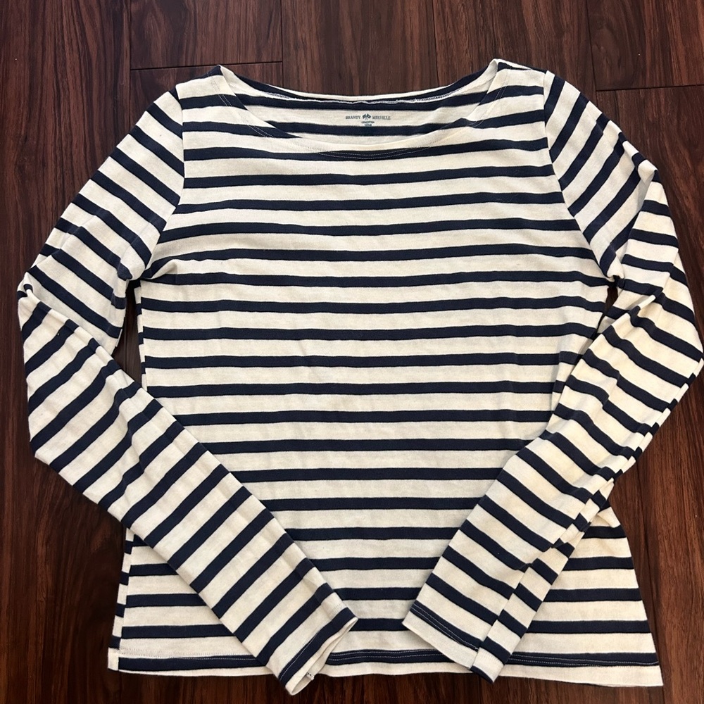 Brandy Melville Navy and White Striped Long Sleeve Tee